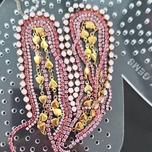 Gold and Pink Heart Chain Earrings